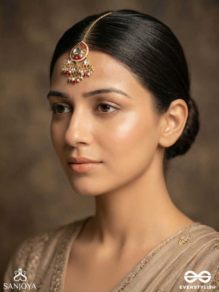 Mrinalvarcha - Lotus Splendour - Delicate Maangtika With Gemmed Motif And Fringe Accents