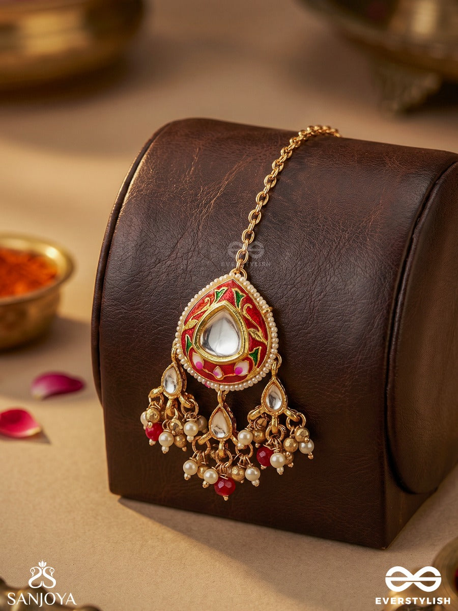 Mrinalvarcha - Lotus Splendour - Delicate Maangtika With Gemmed Motif And Fringe Accents
