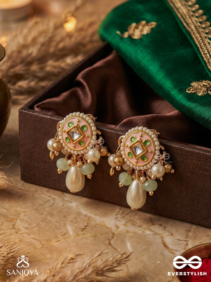 Mriduveni - Soft Braid - Delicate Earrings With Ornamental Panel, Pastel Details And Single Dangler
