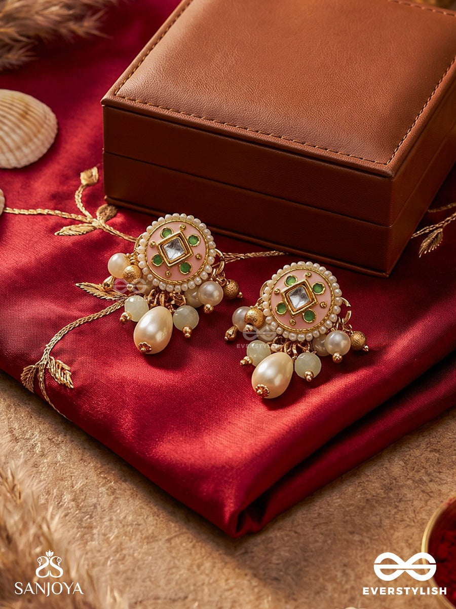 Mriduveni - Soft Braid - Delicate Earrings With Ornamental Panel, Pastel Details And Single Dangler