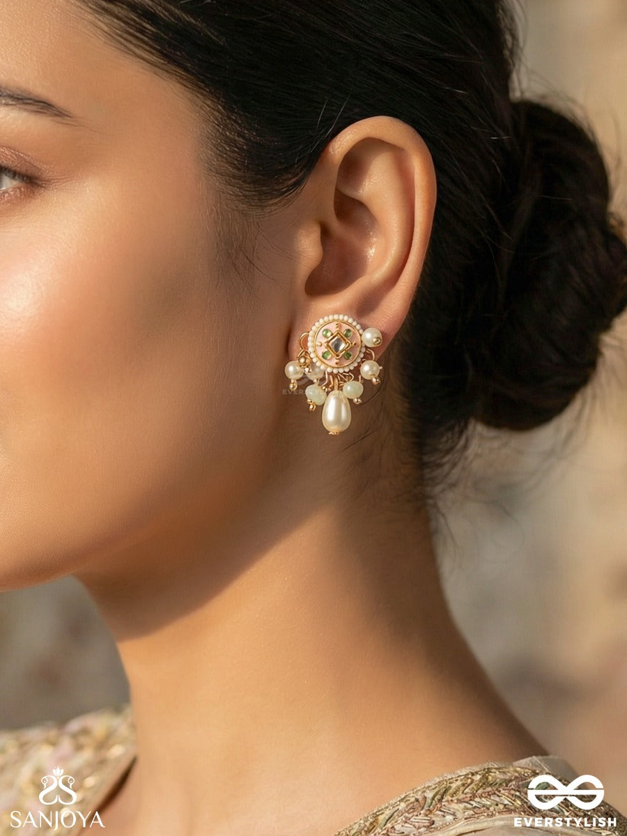 Mriduveni - Soft Braid - Delicate Earrings With Ornamental Panel, Pastel Details And Single Dangler