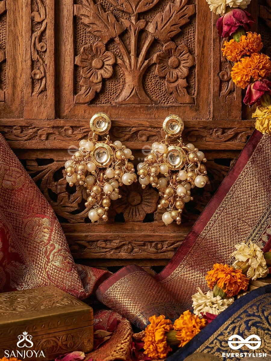 Alokjhari - Stream Of Light - Ornate Earrings With Embellished Panel And Dangling Elements