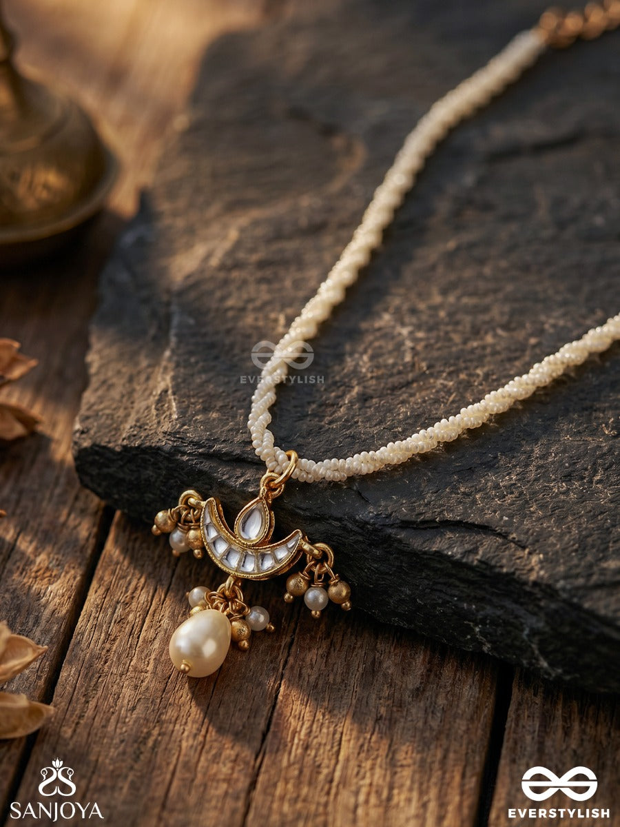 Kanakbindu - Golden Drop - Minimal Necklace With Pearl Strands And Single Dangling Accent