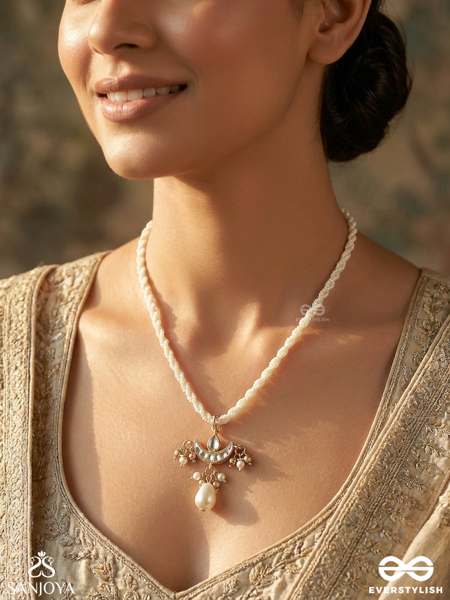 Kanakbindu - Golden Drop - Minimal Necklace With Pearl Strands And Single Dangling Accent