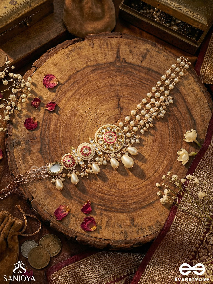 Mrinalvarcha - Lotus Splendour - Festive Necklace With Enamelled Elements, Draped Chains And Dangling Accents