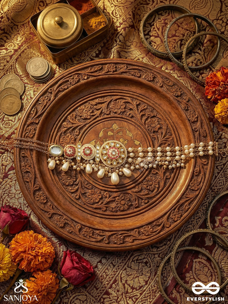 Mrinalvarcha - Lotus Splendour - Festive Necklace With Enamelled Elements, Draped Chains And Dangling Accents
