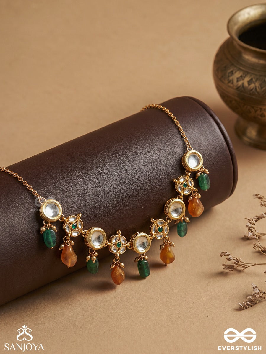 Rangaveni - Braid Of Colours - Festive Necklace With Gemmed Links, Multi-Colour Drops And Delicate Accent Chains