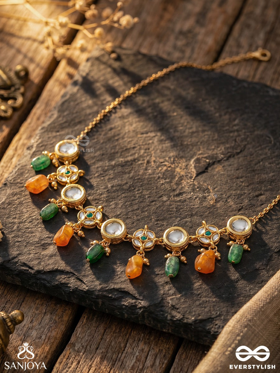 Rangaveni - Braid Of Colours - Festive Necklace With Gemmed Links, Multi-Colour Drops And Delicate Accent Chains
