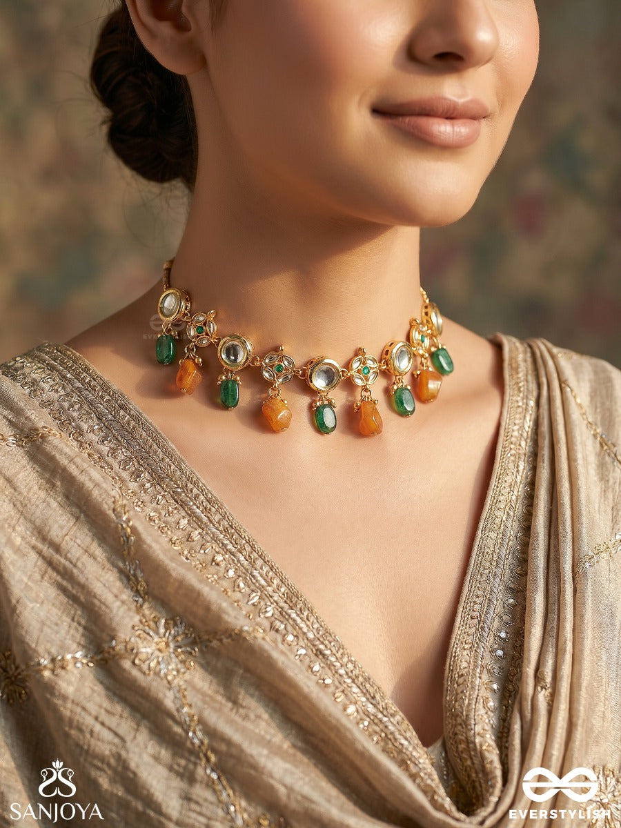 Rangaveni - Braid Of Colours - Festive Necklace With Gemmed Links, Multi-Colour Drops And Delicate Accent Chains