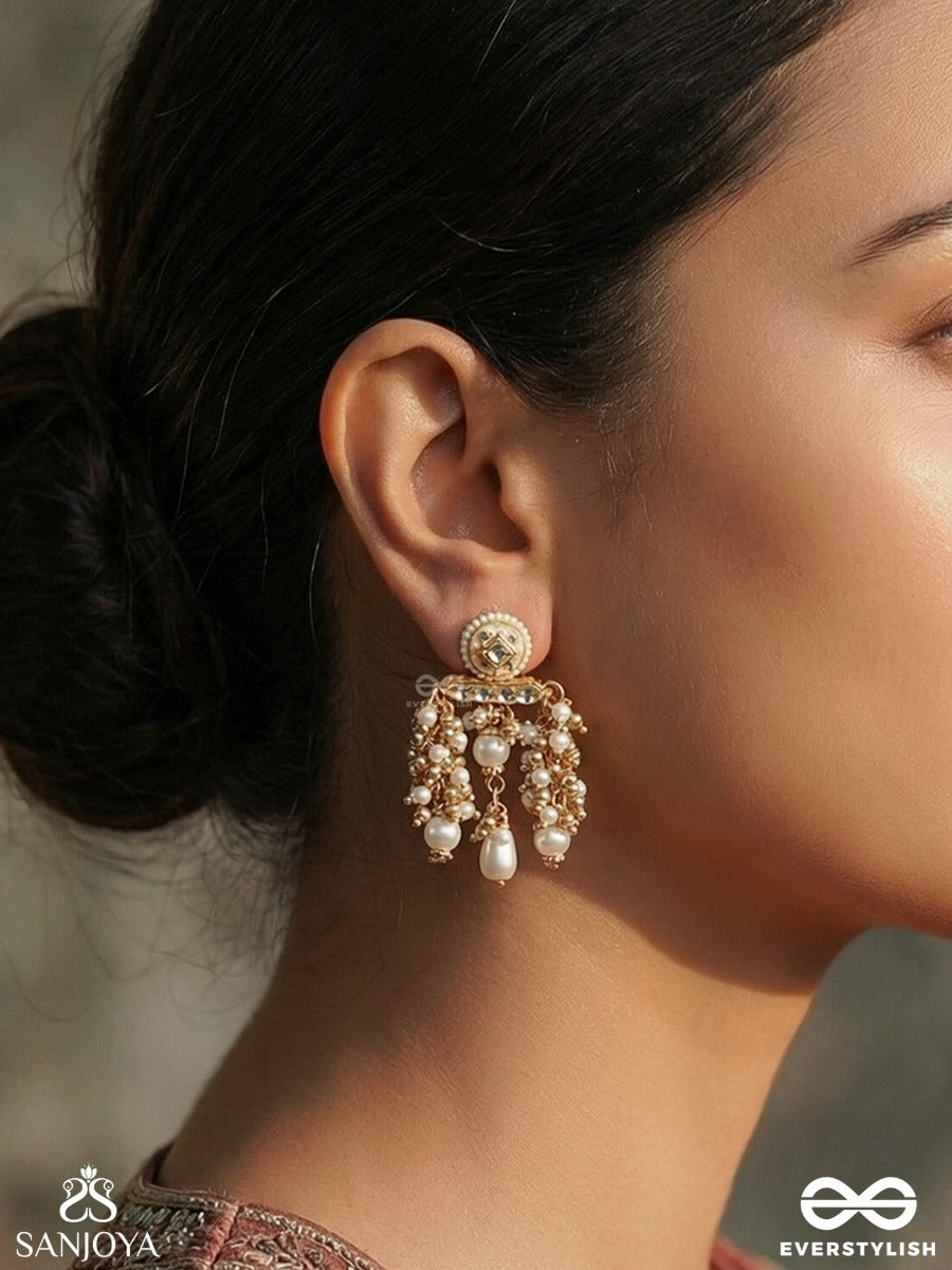Kanakmudrika - Golden Seal - Decorative Earrings With Enamel Panel And Drop Accents