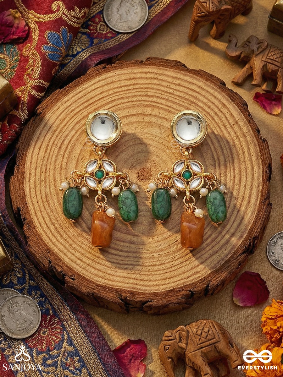 Rangaveni - Braid Of Colours - Ornate Earrings With Embellished Panel, Clustered Details And Dangling Stones
