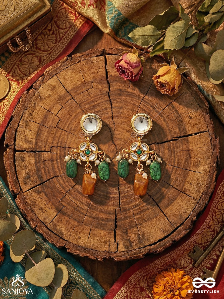 Rangaveni - Braid Of Colours - Ornate Earrings With Embellished Panel, Clustered Details And Dangling Stones