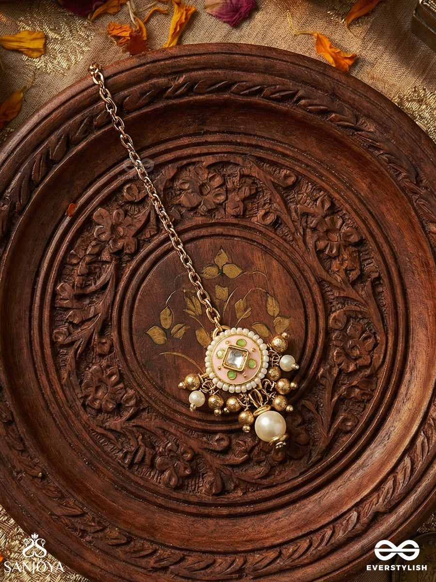 Mriduveni - Calm Seal - Elegant Maangtika With With Enamelled Motifs And Pearl Drop Accent