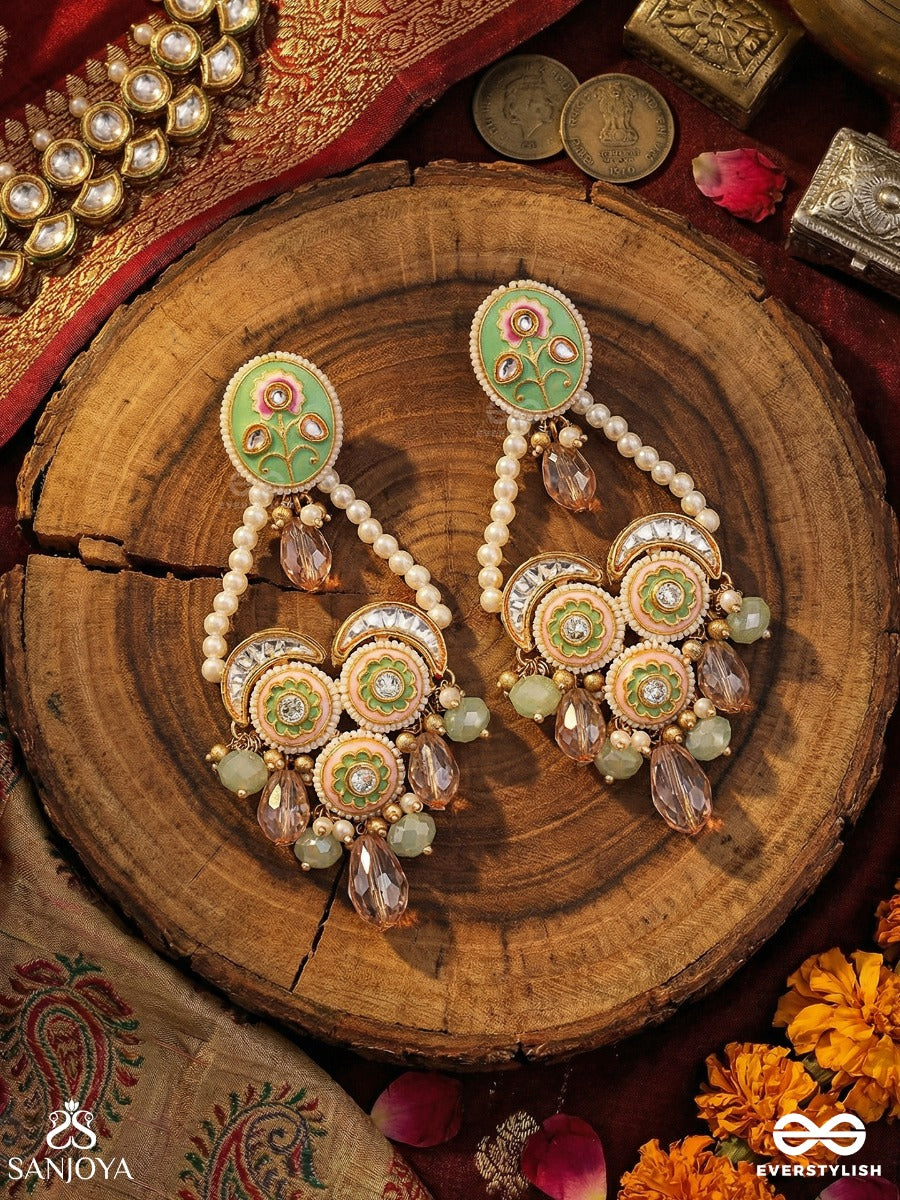Mrinalshobha - Lotus Grace - Ornate Earrings With Floral Panels And Dangling Blush Stone Details