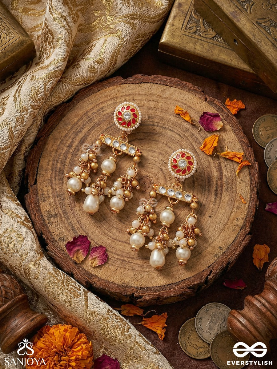 Vasupratika - Treasure Emblem - Statement Earrings With Gemmed Design And Pearl Danglers