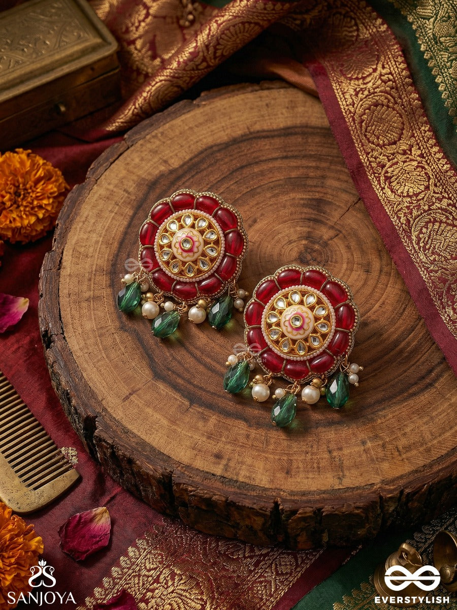 Padmaratika - Lotus Ornament - Statement Earrings With Bloom Motif, Gemmed Detailing And Drop Accents