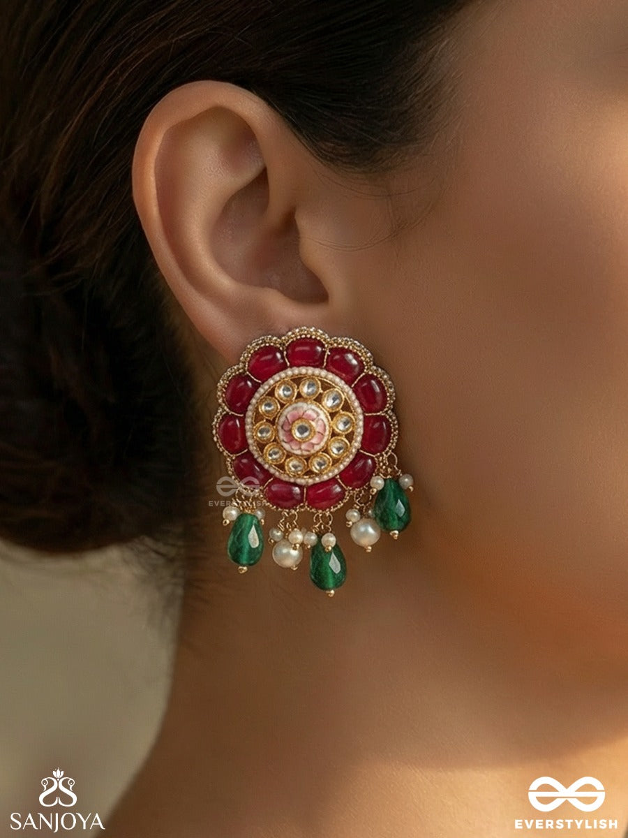 Padmaratika - Lotus Ornament - Statement Earrings With Bloom Motif, Gemmed Detailing And Drop Accents