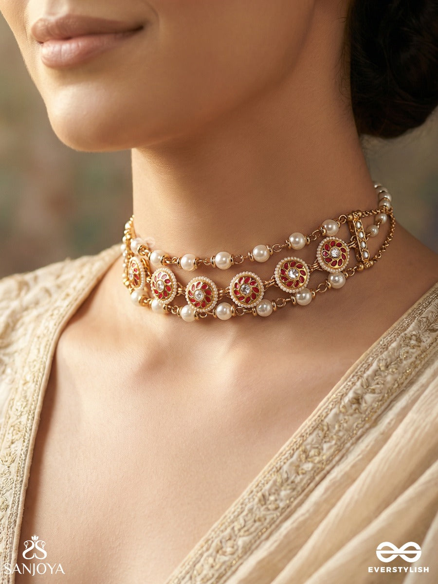 Vasupratika - Treasure Emblem - Decorative Necklace With Repeating Motifs And Delicate Drop Accents