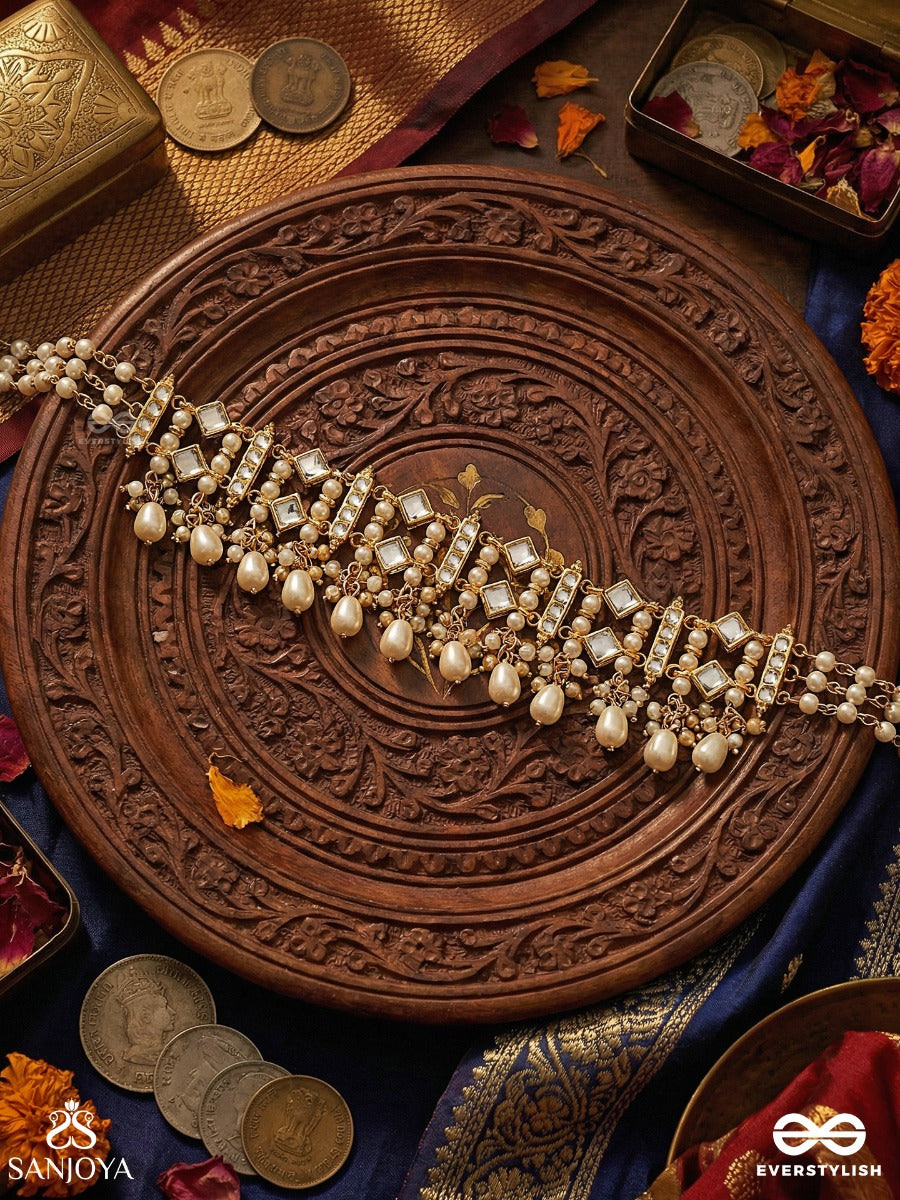 Vitanshri - Ornamental Spread - Statement Necklace With Geometric Panels, Crystal Details And Pearl Drop Fringe