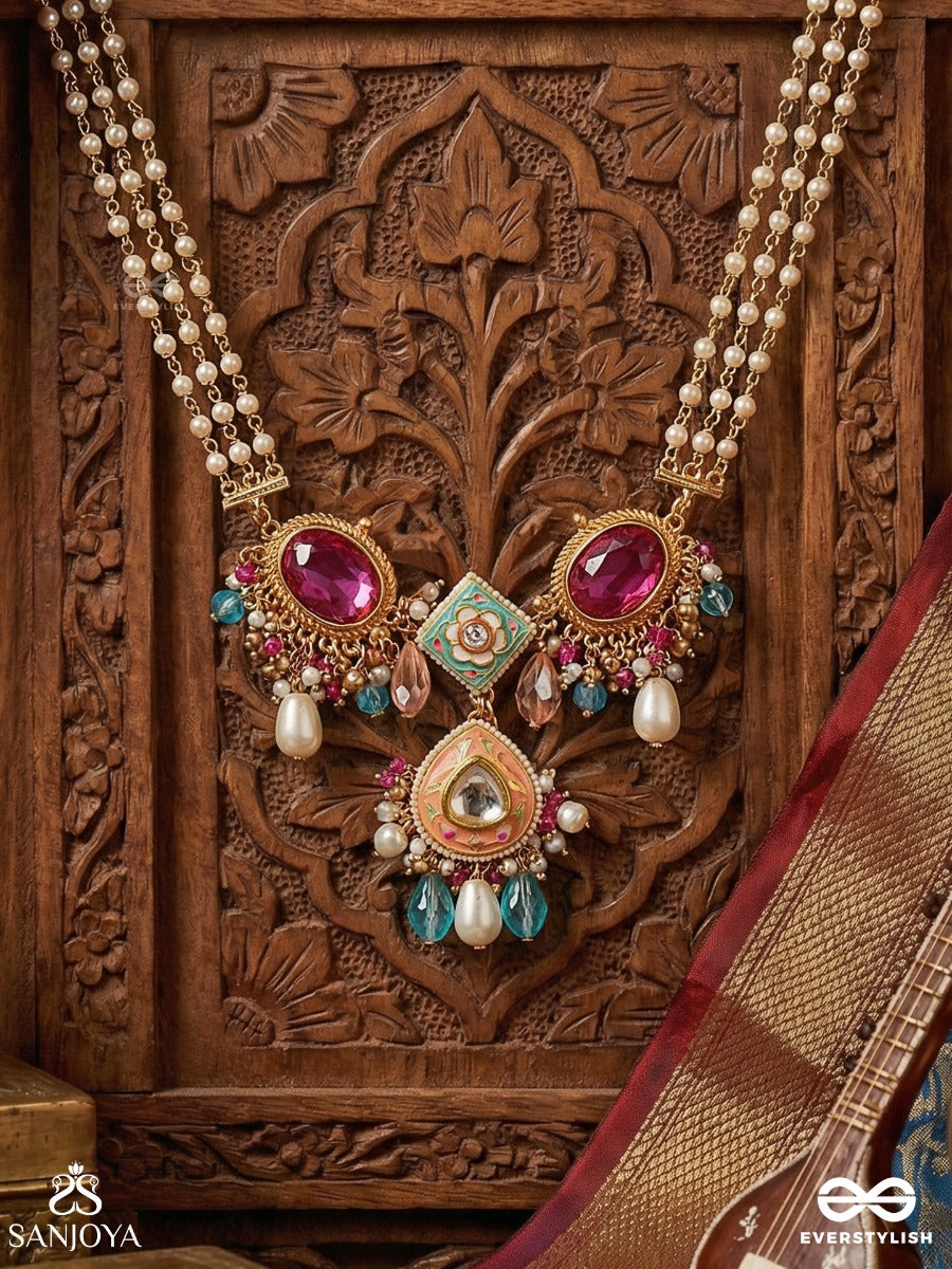 Chitrapradipa - Ornate Light - Elegant Necklace With Enamelled Design And Multi-Strand Pearl Detail