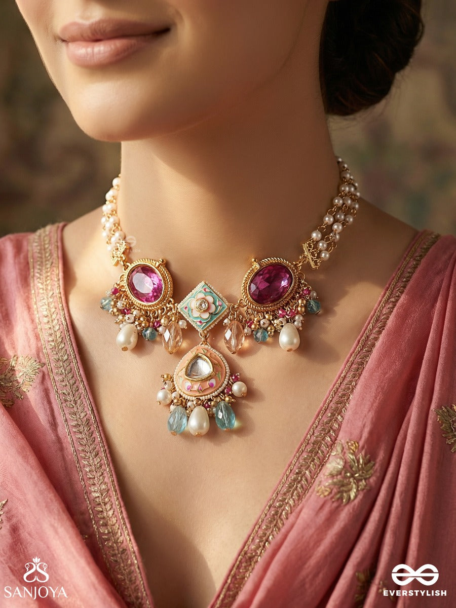 Chitrapradipa - Ornate Light - Elegant Necklace With Enamelled Design And Multi-Strand Pearl Detail