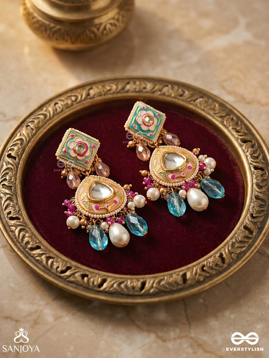 Chitrapradipa - Ornate Light - Elegant Earrings With Enamelled Design And Multi-Strand Pearl Detail
