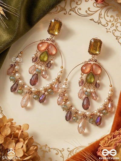 Vibhutika - Radiant Essence - Decorative Ornamental Cluster And Flowing Drop Details Crystal Chandelier Earrings