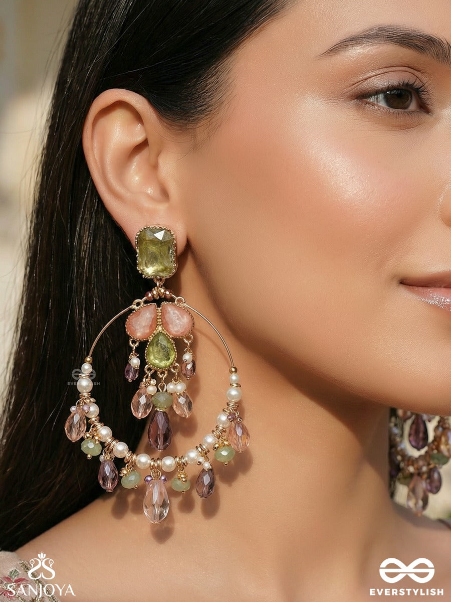 Vibhutika - Radiant Essence - Decorative Ornamental Cluster And Flowing Drop Details Crystal Chandelier Earrings