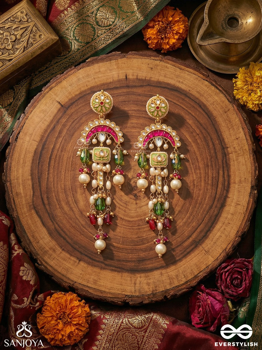 Samrita - Perfect Balance - Statement Earrings With Ornamental Form And Multi-Drop Elements