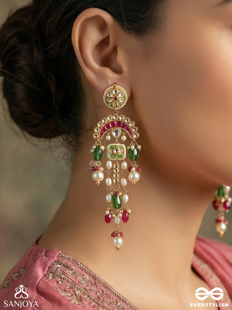 Samrita - Perfect Balance - Statement Earrings With Ornamental Form And Multi-Drop Elements