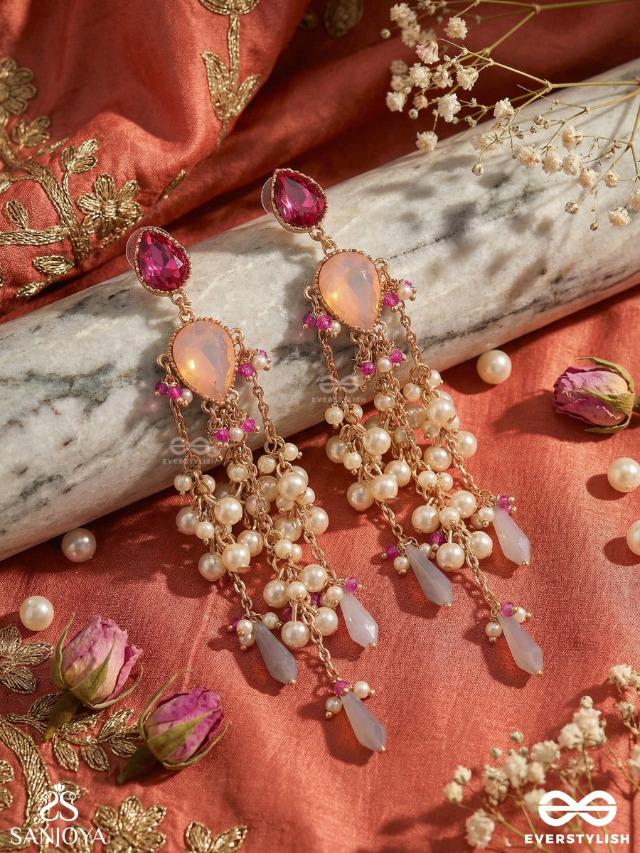 Mriduljhari - Gentle Cascade - Statement Earrings With Pearl Clusters And Flowing Chain Drops
