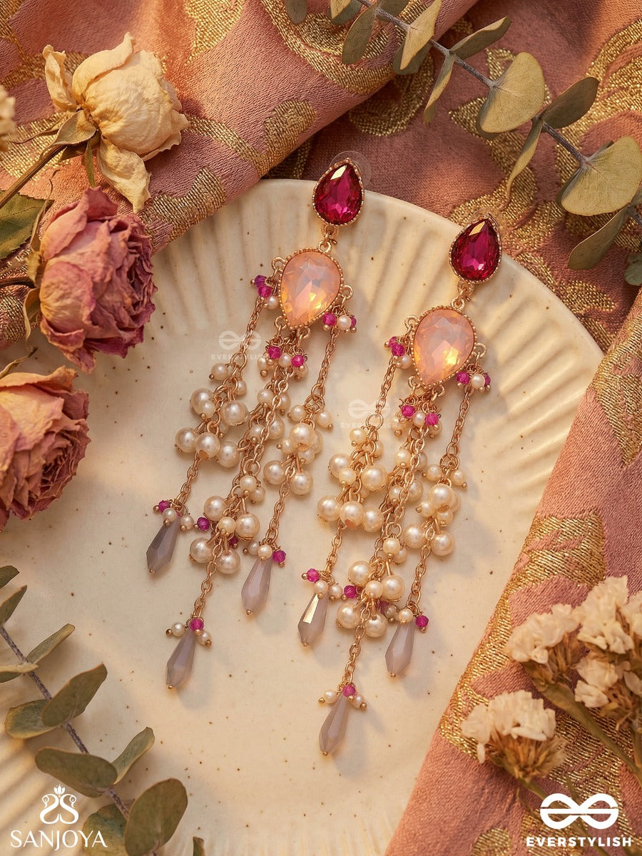 Mriduljhari - Gentle Cascade - Statement Earrings With Pearl Clusters And Flowing Chain Drops