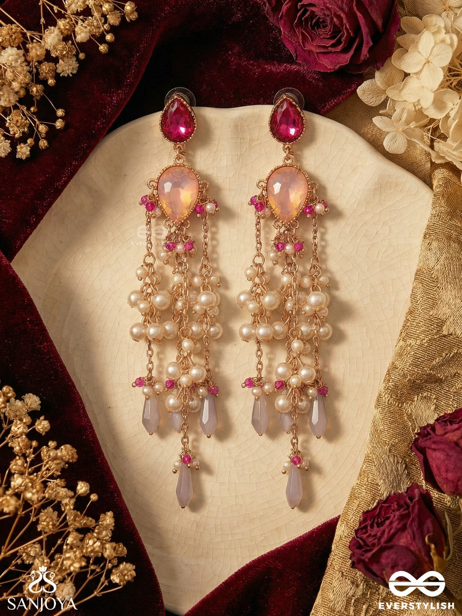 Mriduljhari - Gentle Cascade - Statement Earrings With Pearl Clusters And Flowing Chain Drops