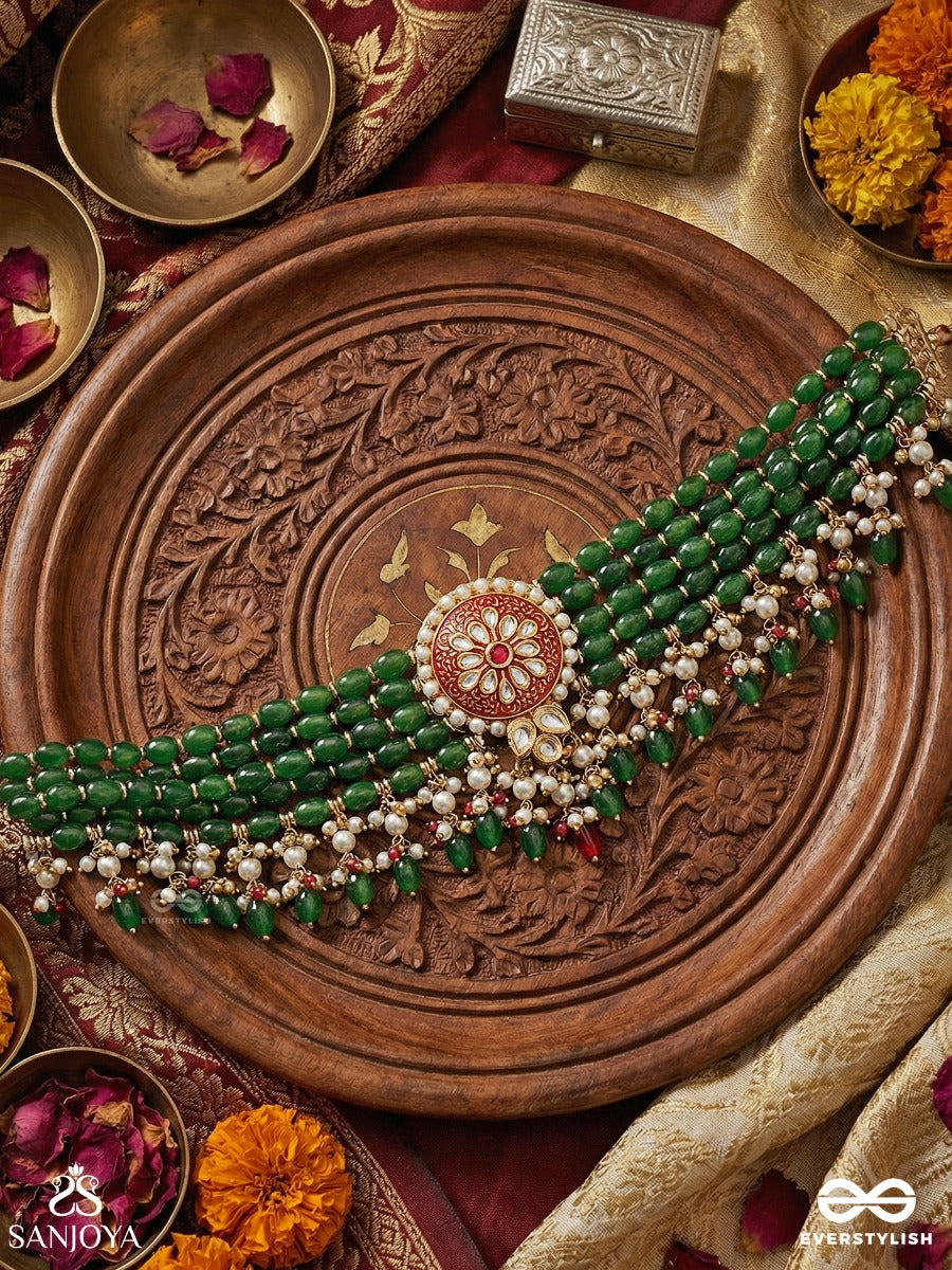 Manikanchi - Jewel Belt - Festive Necklace With Layered Structure And Dangling Drop Accents