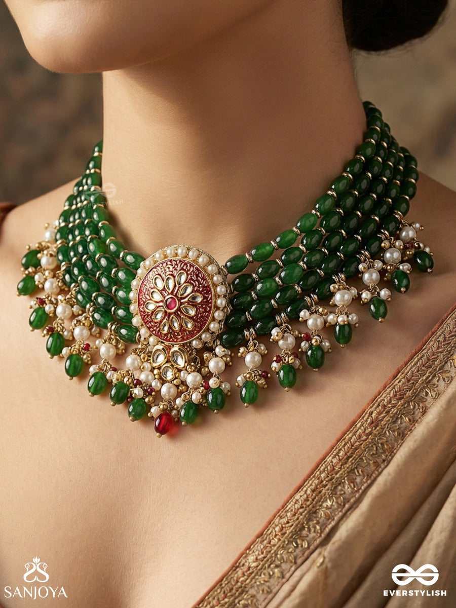 Manikanchi - Jewel Belt - Festive Necklace With Layered Structure And Dangling Drop Accents