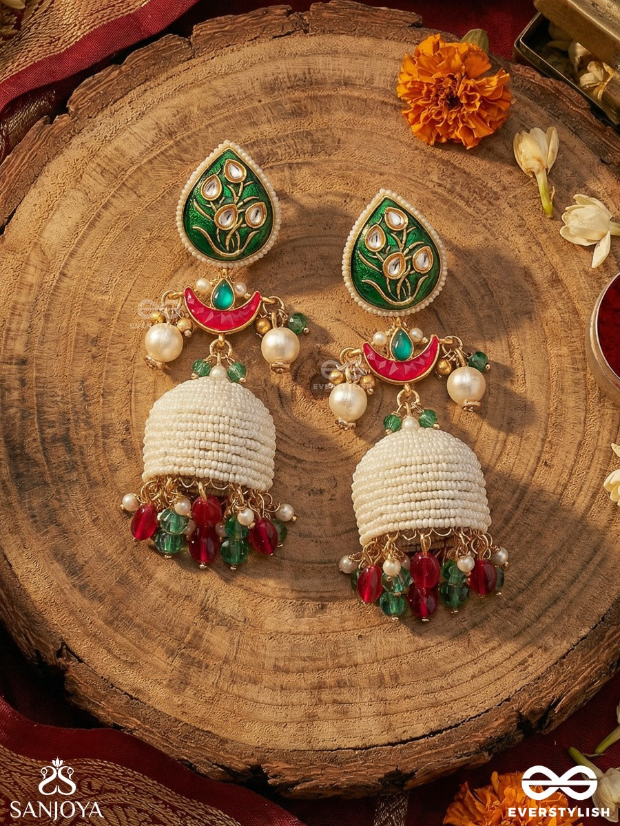 Samyogini - Divine Union - Statement Earrings With Ornamental Structure And Jhumka Drop Accents