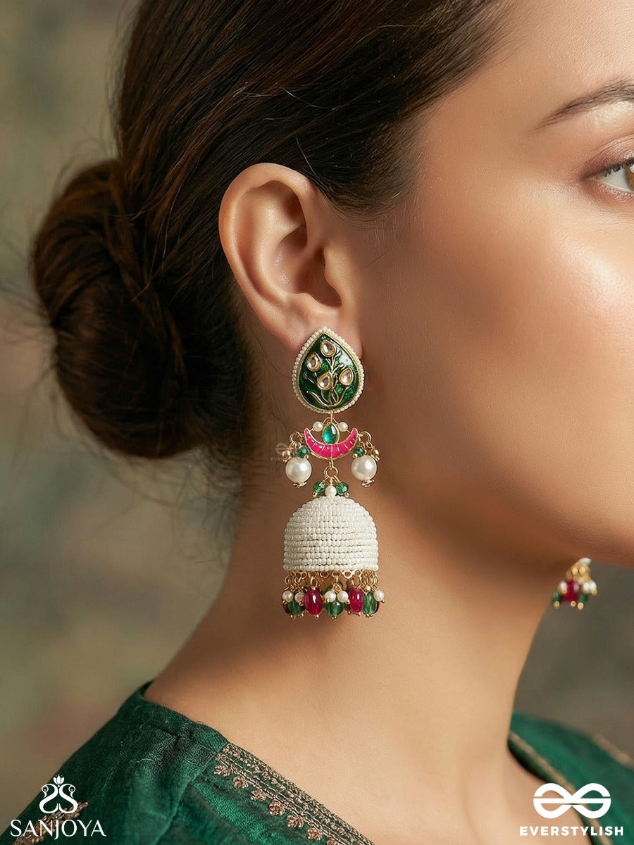 Samyogini - Divine Union - Statement Earrings With Ornamental Structure And Jhumka Drop Accents