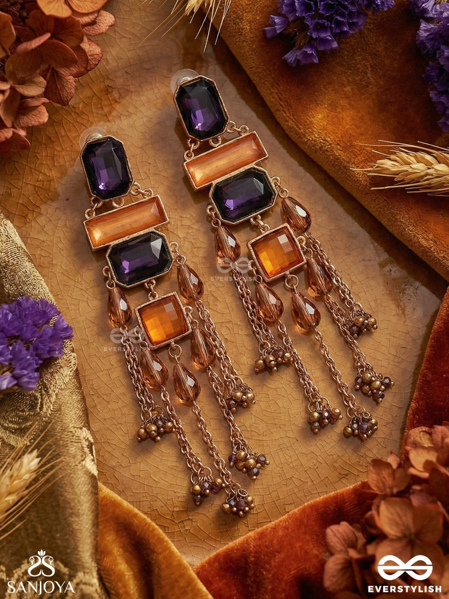 Ratnavitana - Jewelled Frame - Statement Earrings With Geometric Panels And Chain Cascade Accents