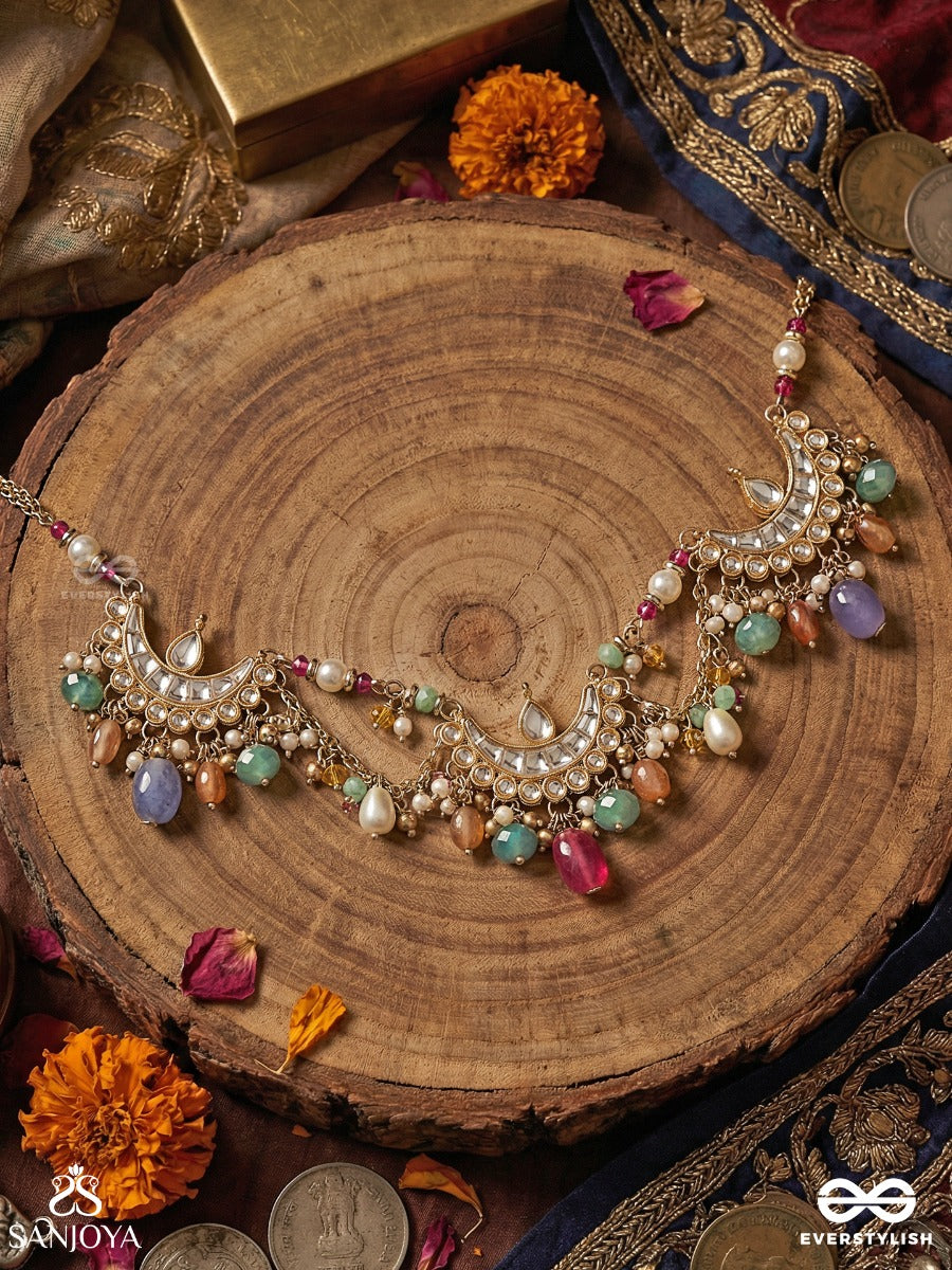 Meghayana - Cloud Path - Festive Necklace With Ornamental Curves And Dangling Details