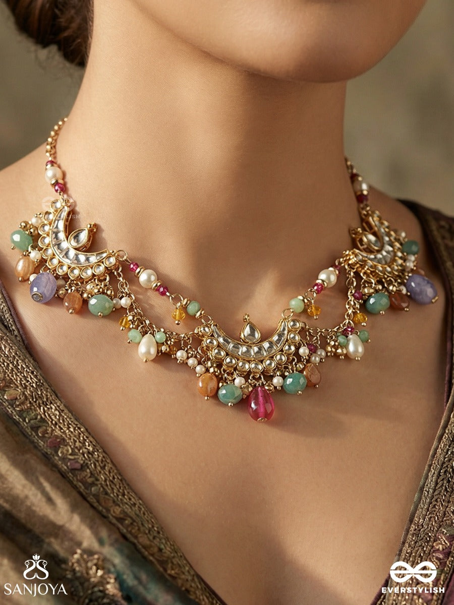 Meghayana - Cloud Path - Festive Necklace With Ornamental Curves And Dangling Details