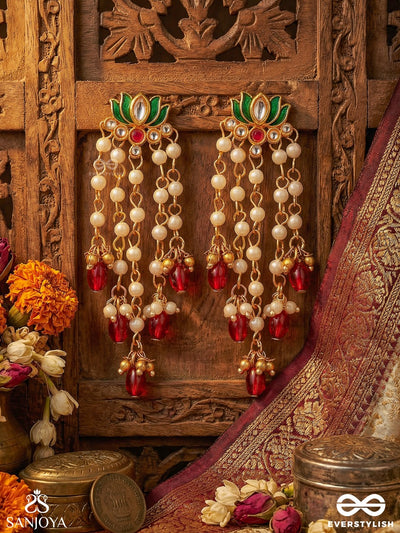 Ragamalini – Melodic Flow – Ornate Earrings With Gemmed Structure And Dangling Elements