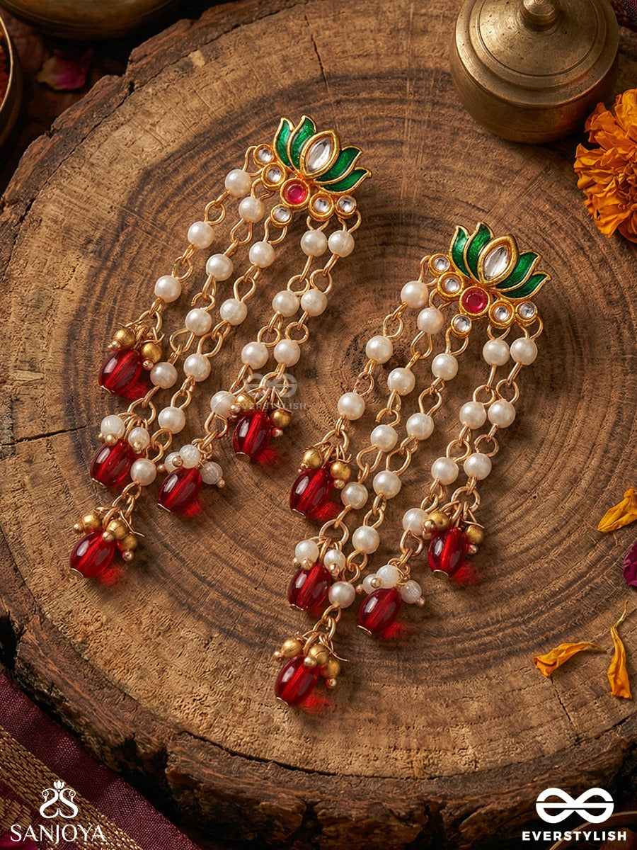 Ragamalini – Melodic Flow – Ornate Earrings With Gemmed Structure And Dangling Elements