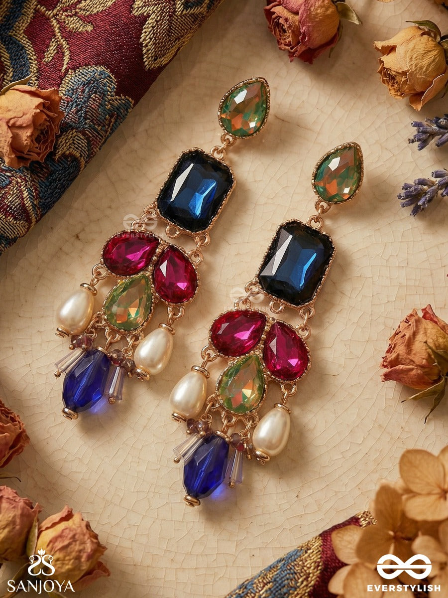 Manivarchini - Jewelled Splendour - Statement Earrings With Gemmed Panels, Clustered Details And Multi-Colour Danglers
