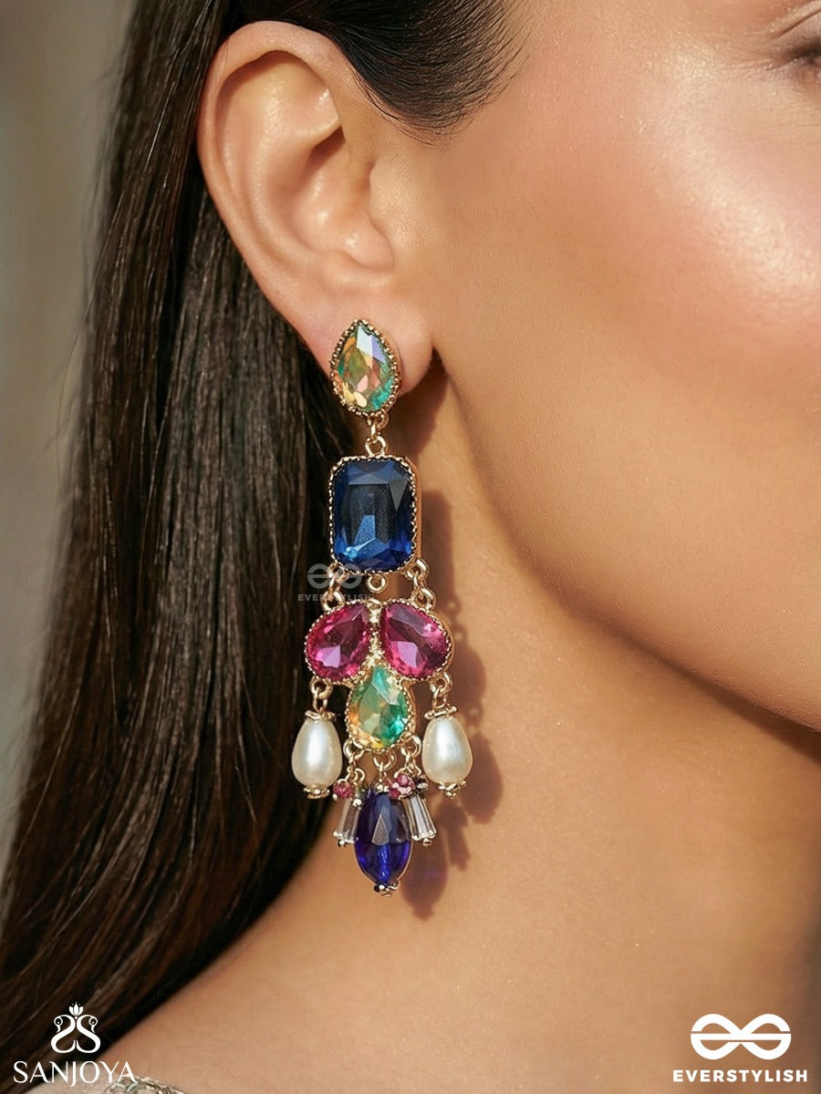 Manivarchini - Jewelled Splendour - Statement Earrings With Gemmed Panels, Clustered Details And Multi-Colour Danglers