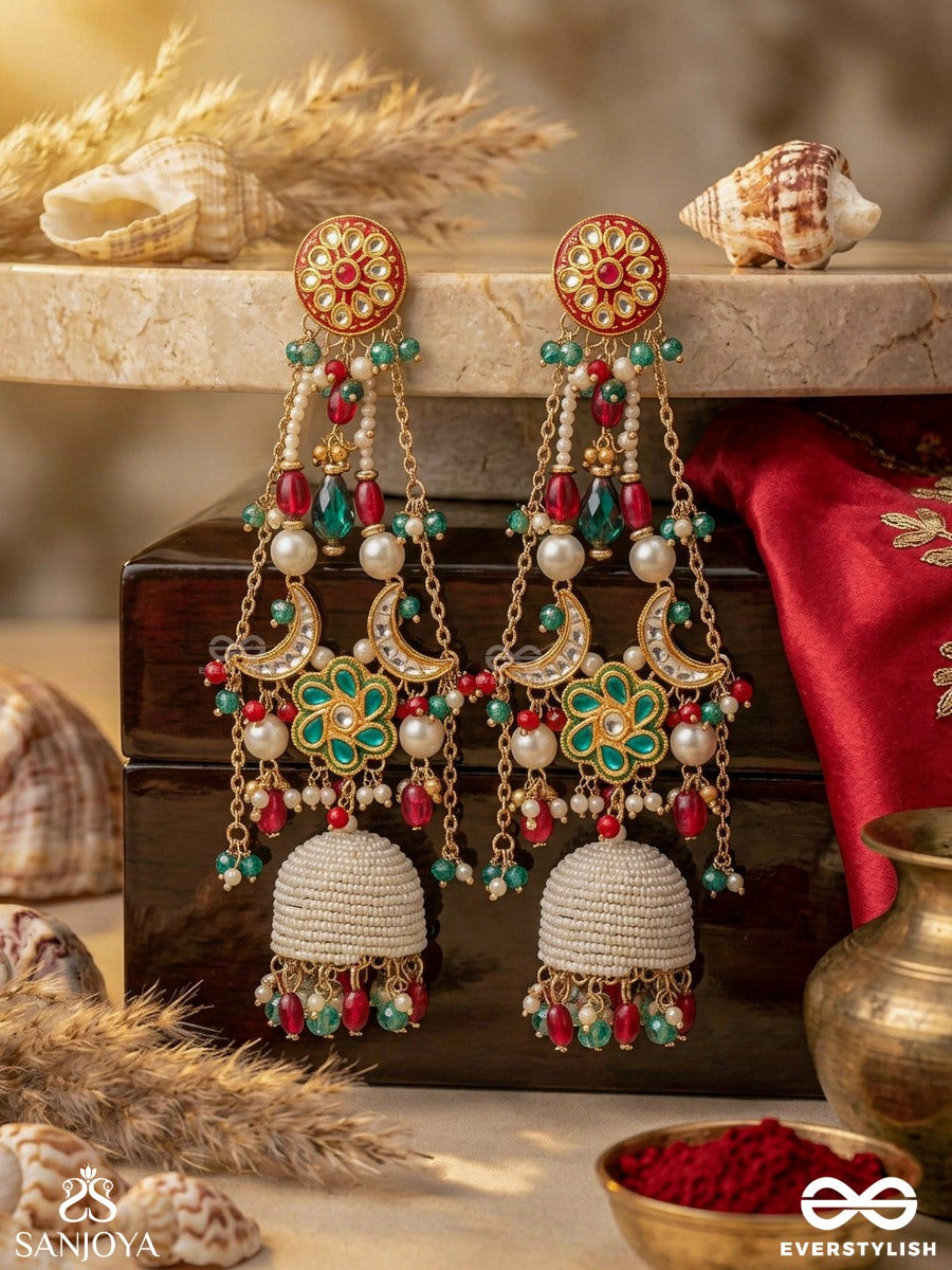 Ritambhara - Cosmic Truth - Ornate Earrings With Embellished Structure And Multi-Chain Accents