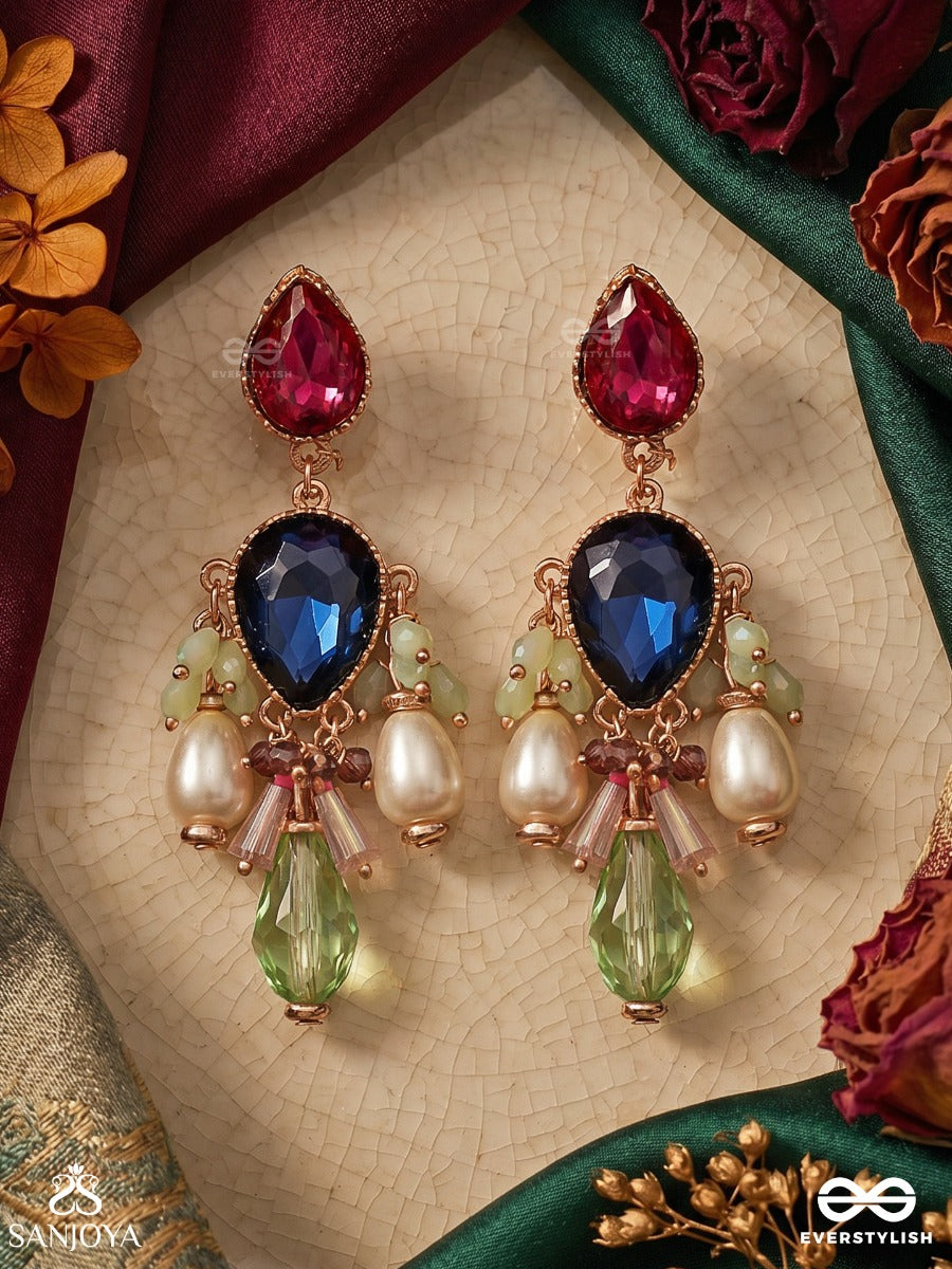 Tejovistara - Radiant Expanse - Ornate Earrings With Embellished Panel And Flowing Drop Details