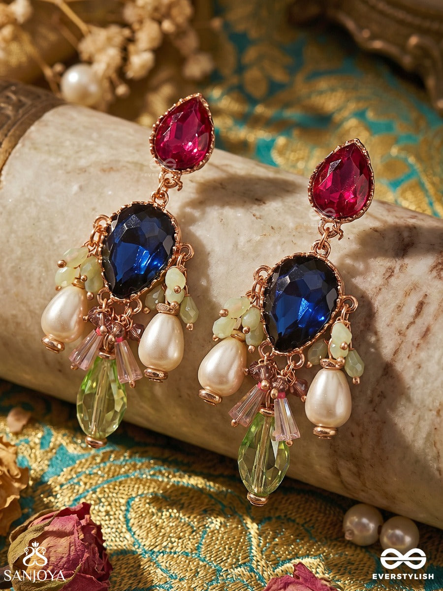 Tejovistara - Radiant Expanse - Ornate Earrings With Embellished Panel And Flowing Drop Details
