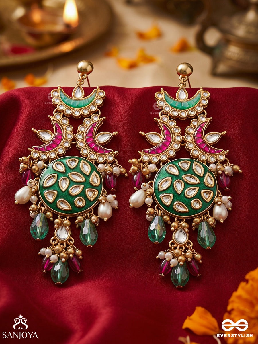 Eeshvita - Divine Glow - Statement Earrings With Ornamental Panels And Multi-Stone Drop Accents