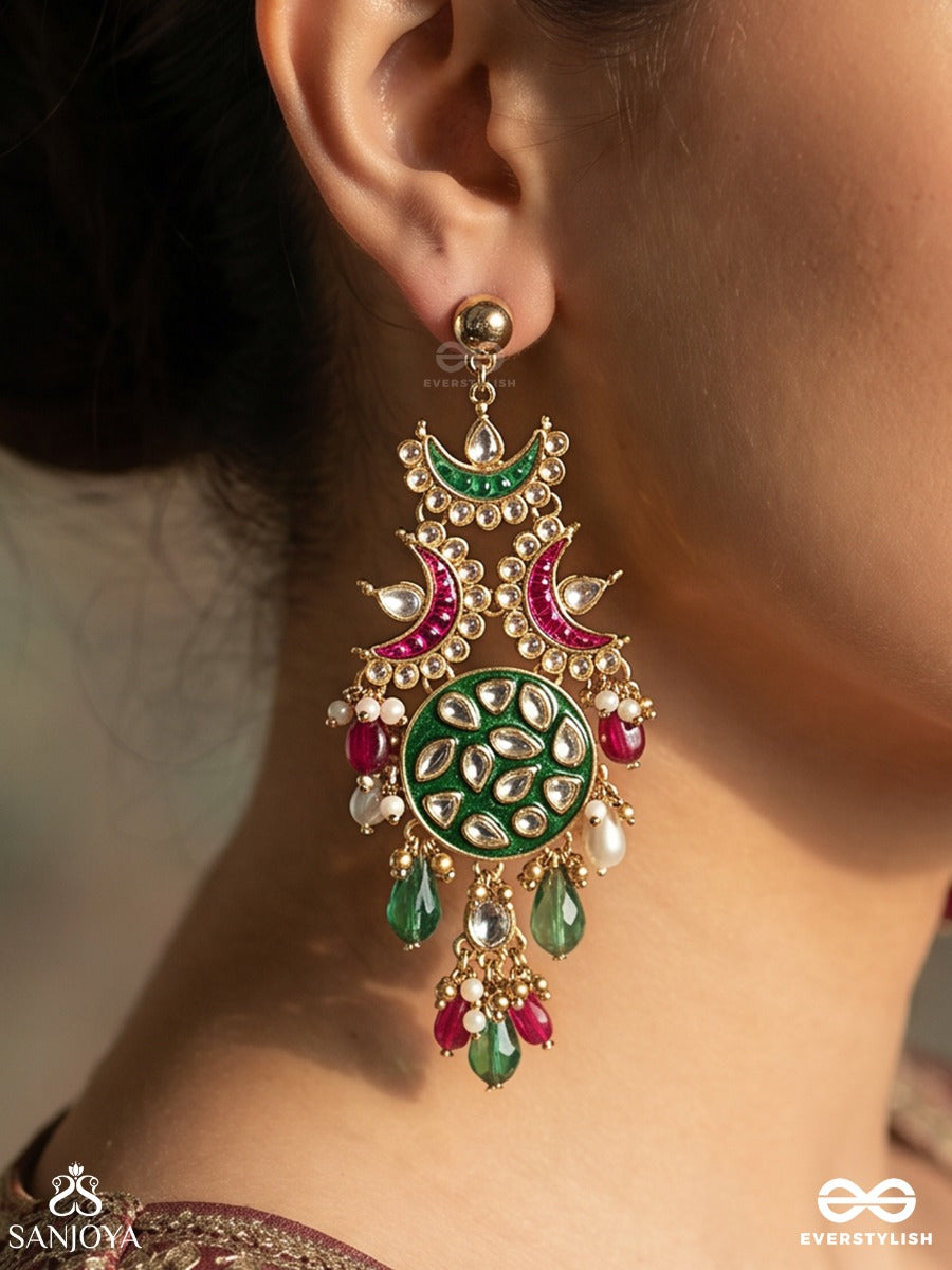Eeshvita - Divine Glow - Statement Earrings With Ornamental Panels And Multi-Stone Drop Accents