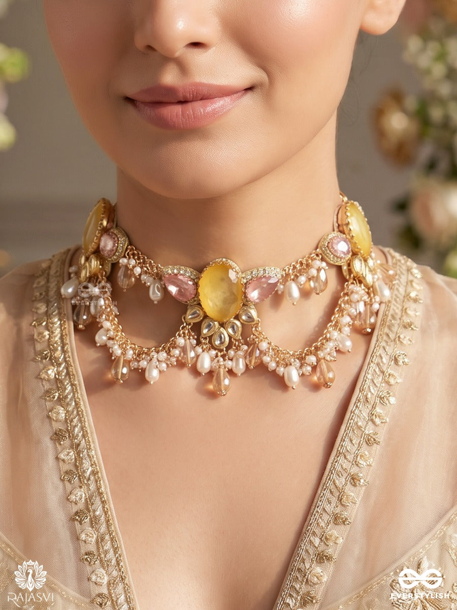 Ambarshobha - Sky-Like Radiance - Decorative Necklace With Embellished Motifs And Cascade Details